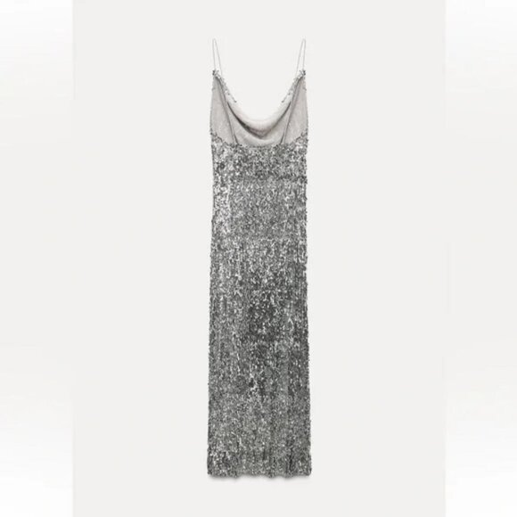 ZARA SEQUIN MIDI DRESS - Picture 4 of 5